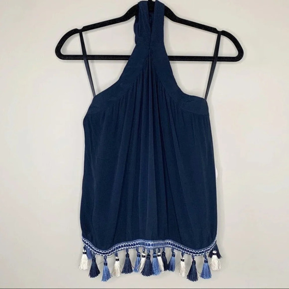 Tularosa Revolve Cory Halter Top Navy Blue Tassels Open Back Embroidered Size XS - Picture 2 of 16